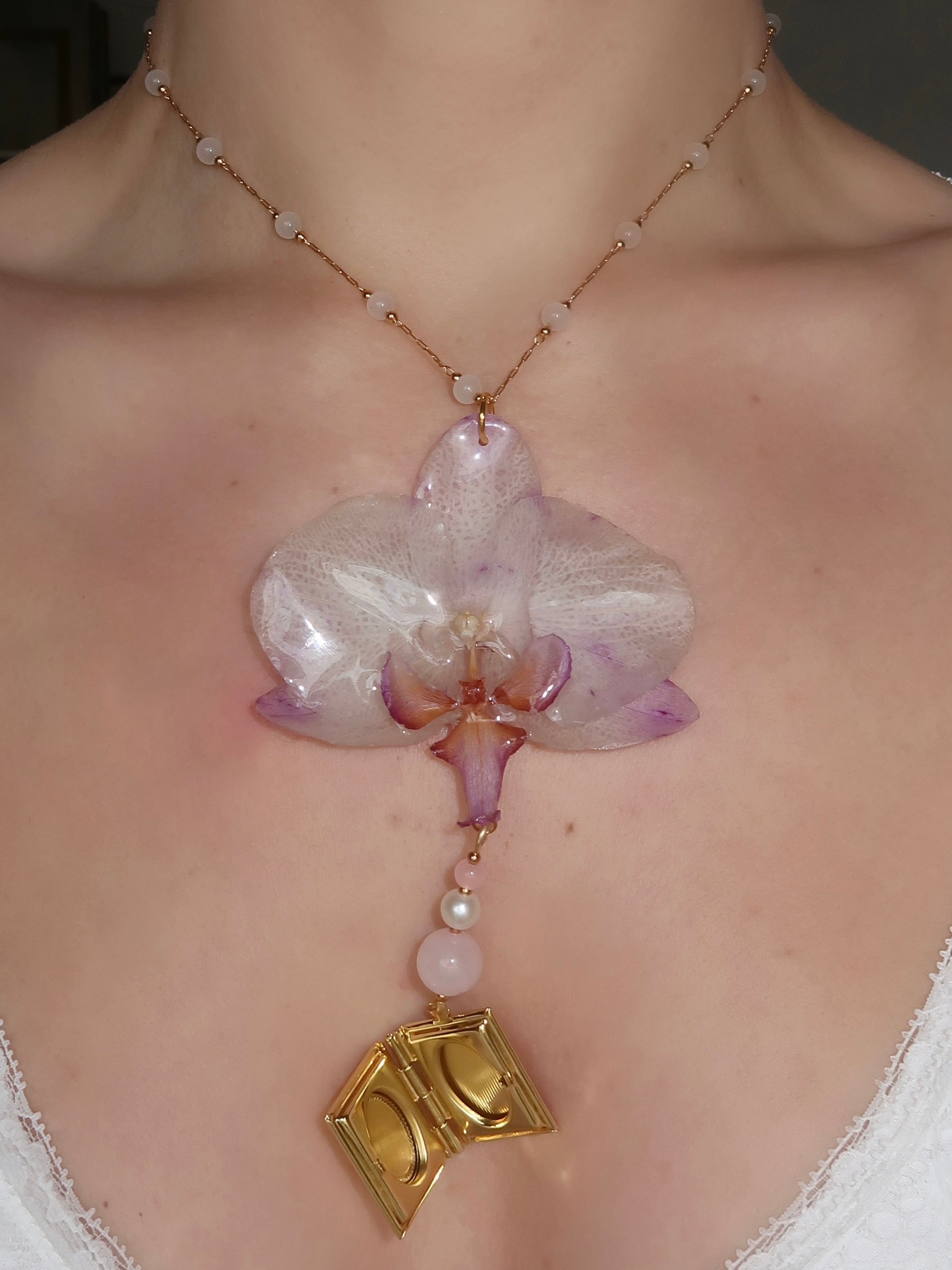 Orchid Book Locket Necklace