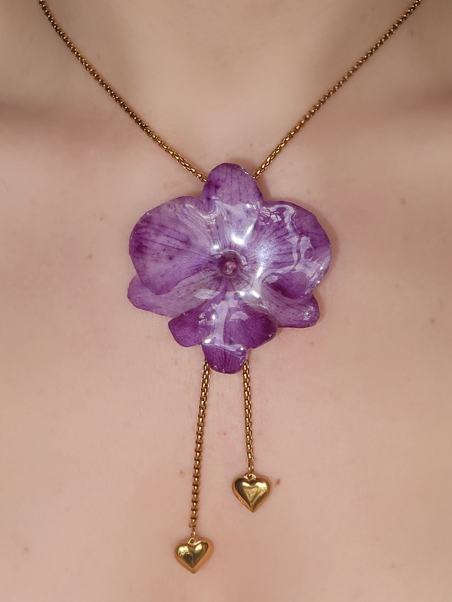 Pulling at My Heartstrings Orchid Necklace