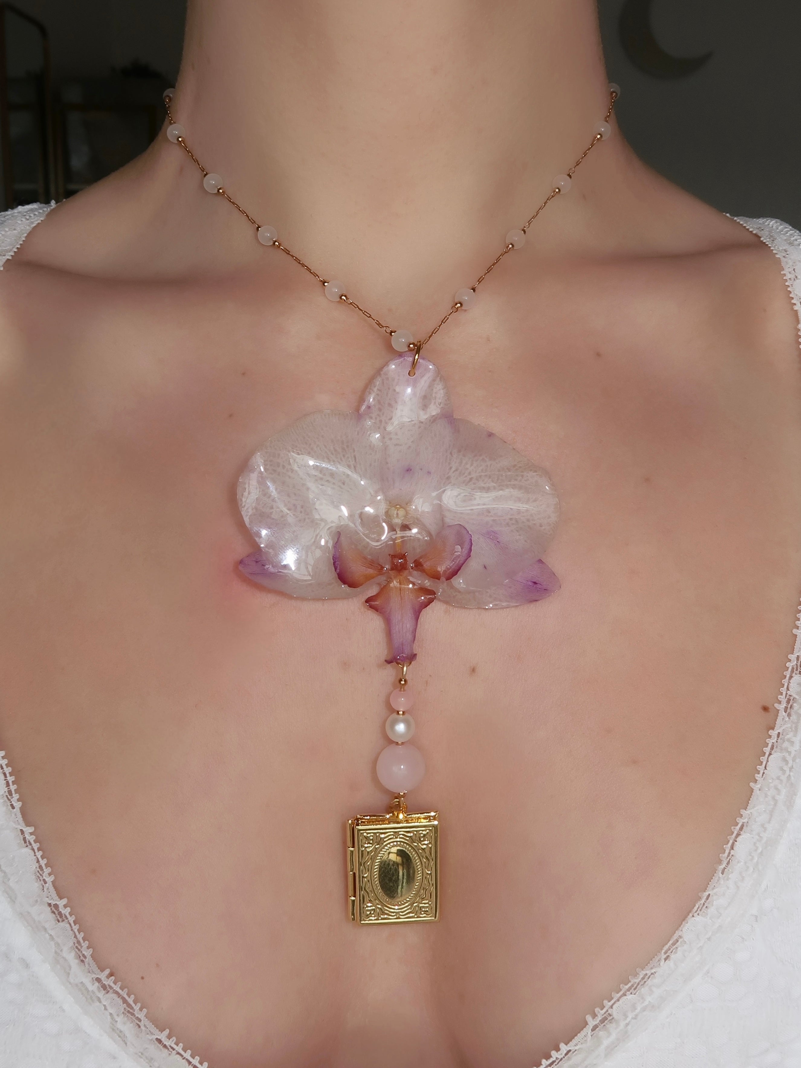 Orchid Book Locket Necklace