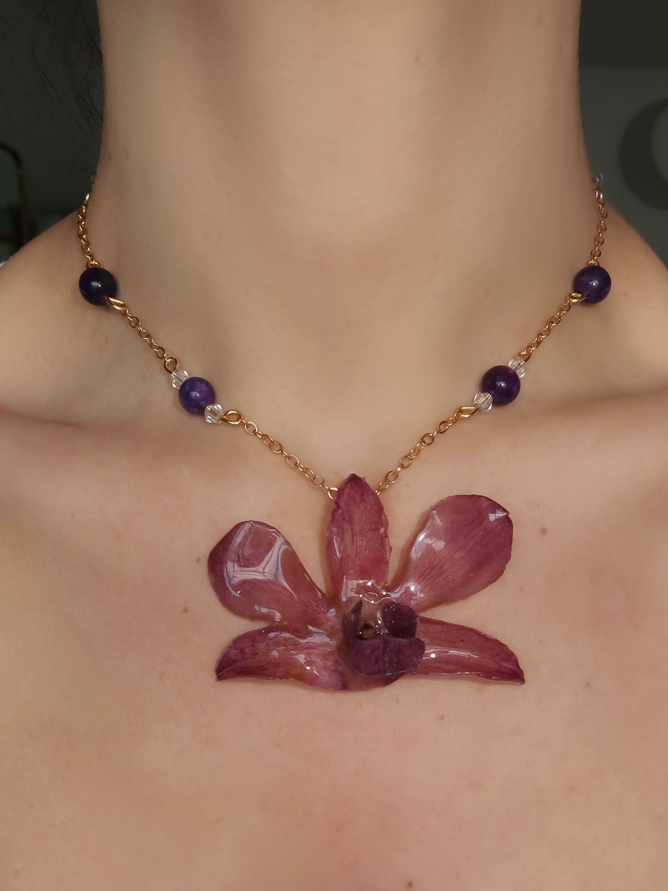 Plum Petal Orchid Necklace