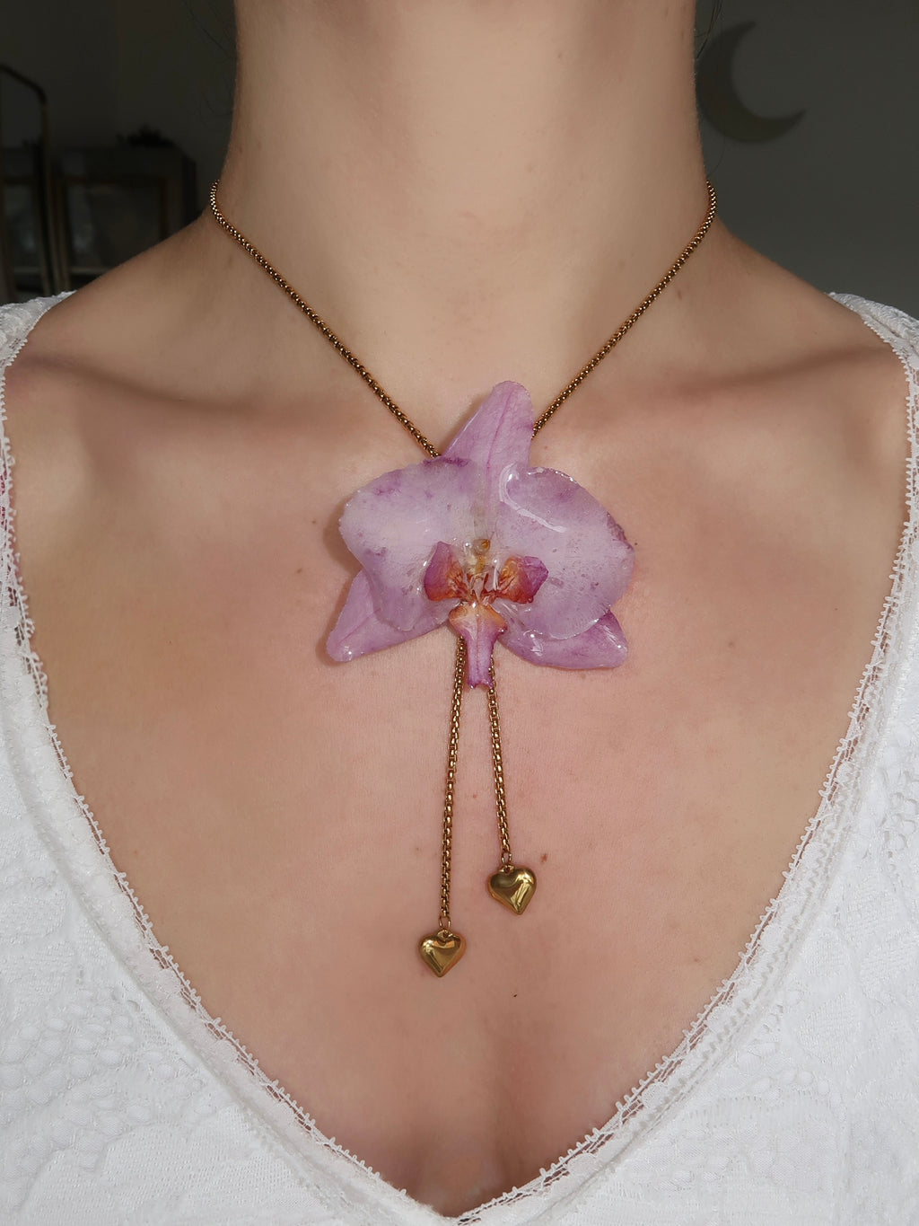 Pulling at My Heartstrings Orchid Necklace