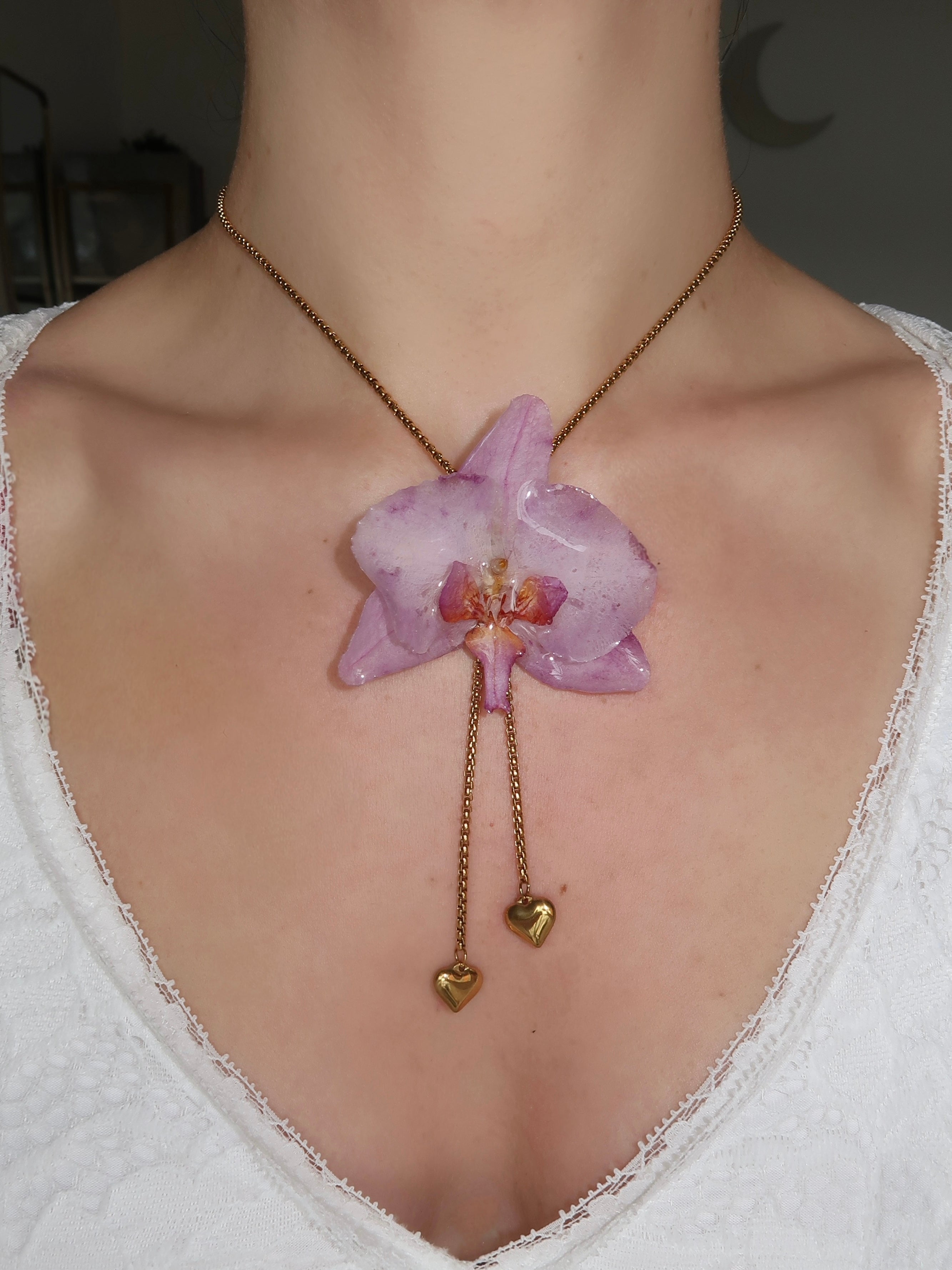 Pulling at My Heartstrings Orchid Necklace