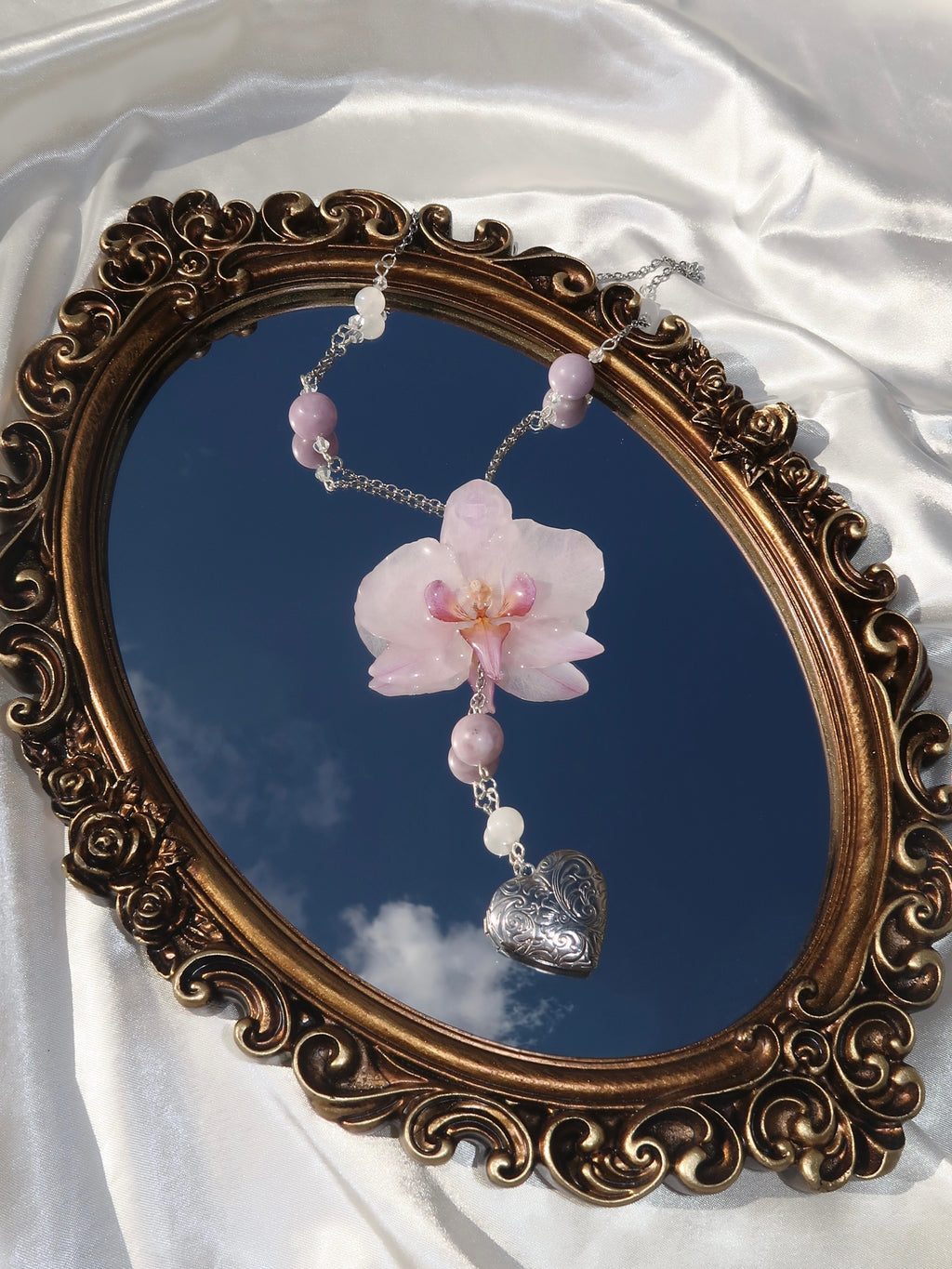 Orchid Heart Locket Necklace