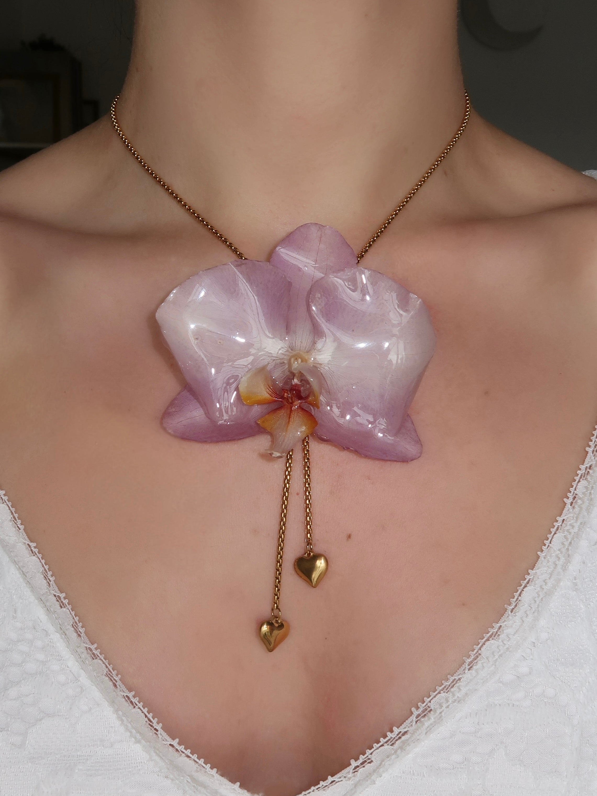 Pulling at My Heartstrings Orchid Necklace