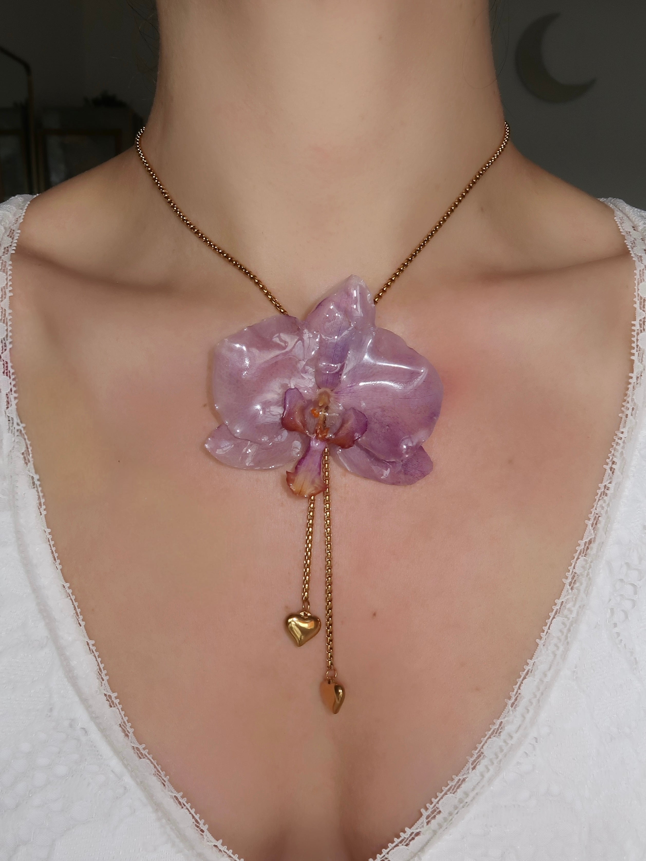 Pulling at My Heartstrings Orchid Necklace