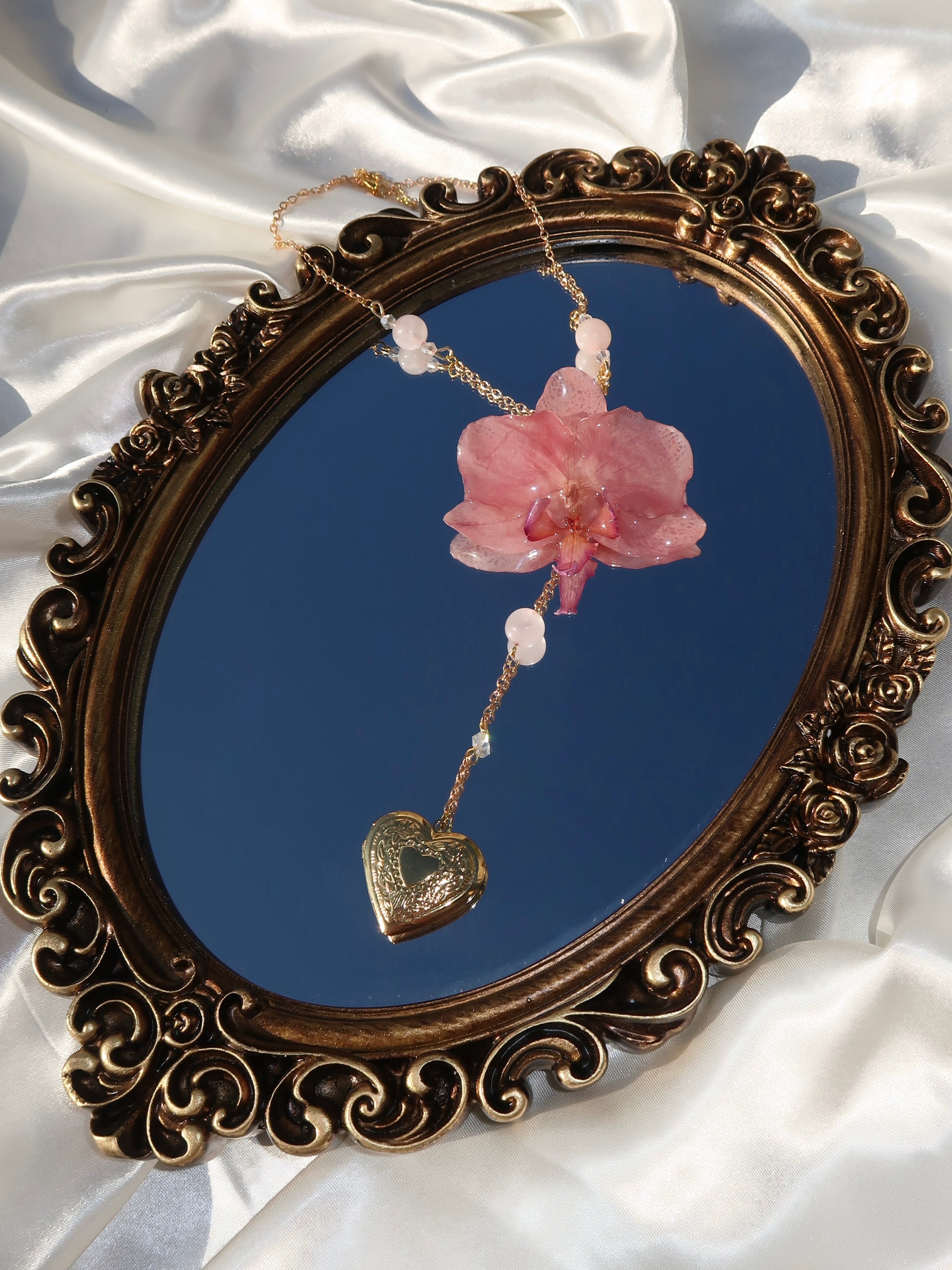 Blush Orchid Heart Locket Necklace