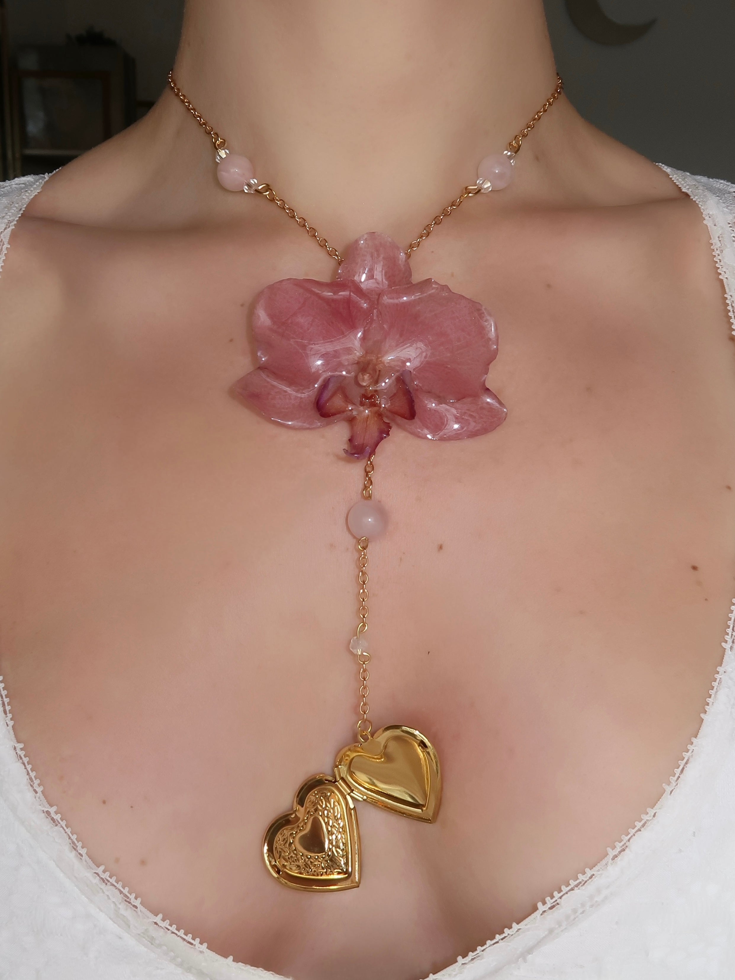 Blush Orchid Heart Locket Necklace