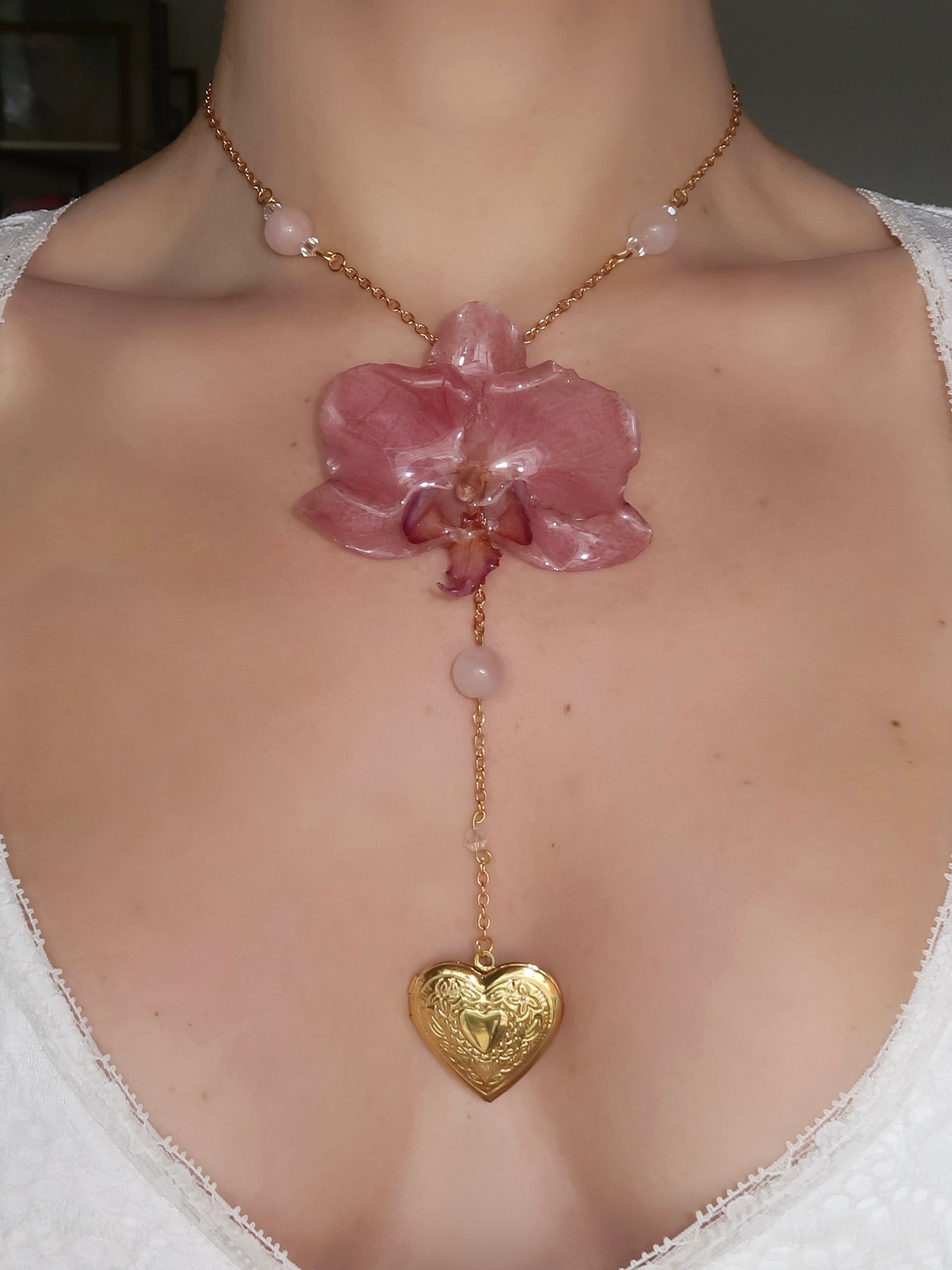Blush Orchid Heart Locket Necklace