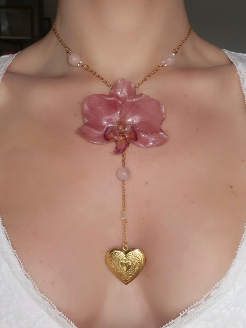 Blush Orchid Heart Locket Necklace