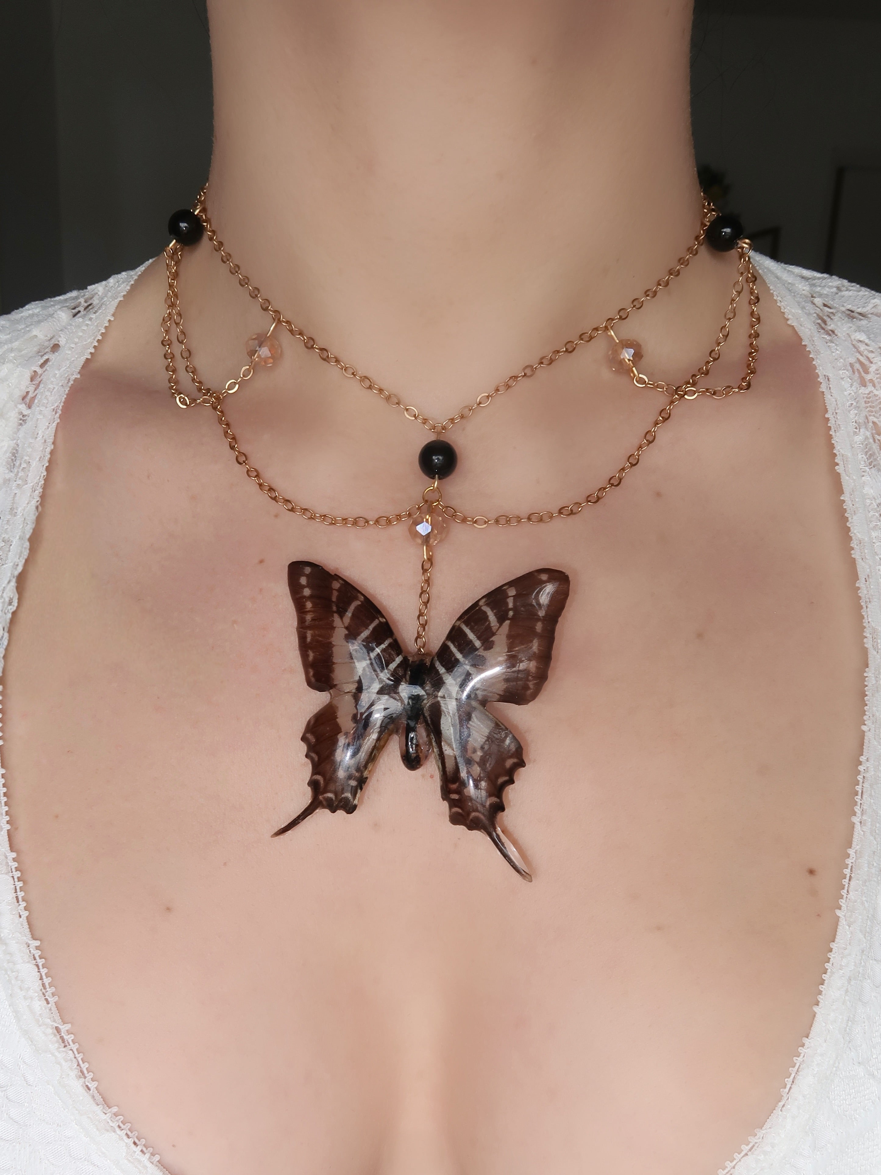 Golden Shadow Butterfly Necklace