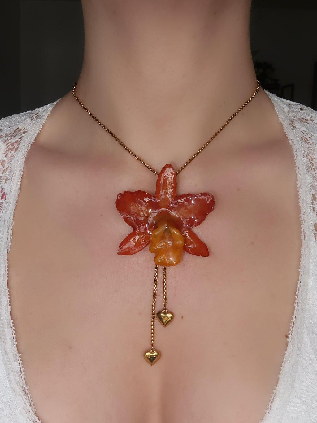 Pulling at My Heartstrings Orchid Necklace