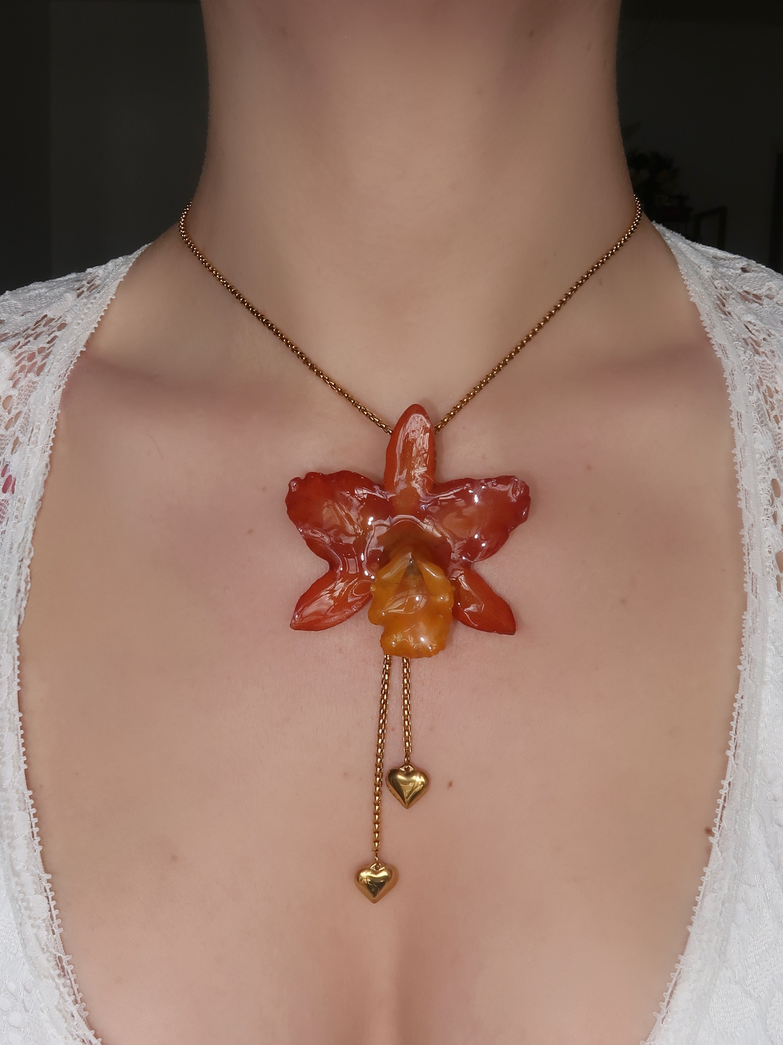 Pulling at My Heartstrings Orchid Necklace