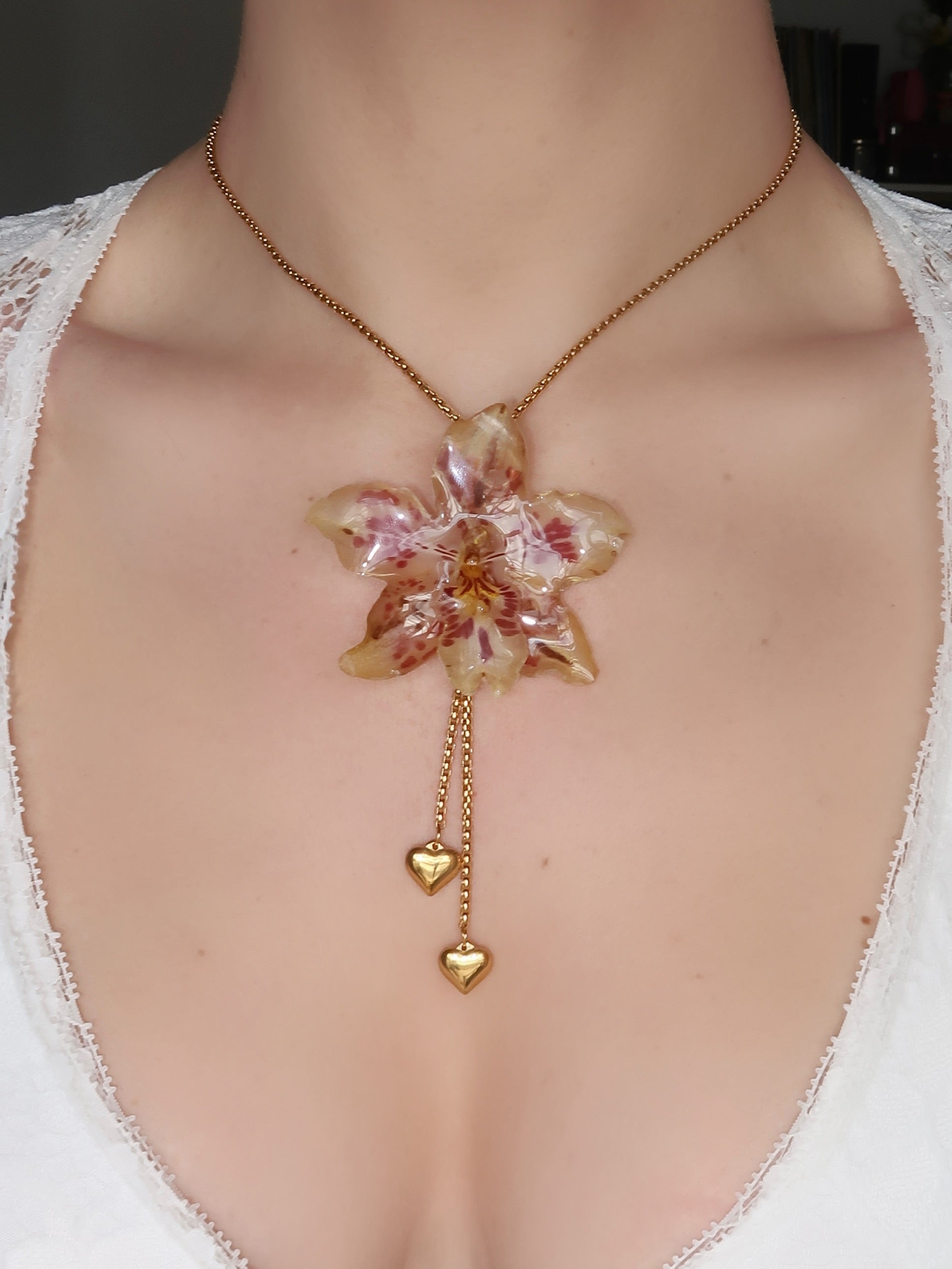 Pulling at My Heartstrings Orchid Necklace