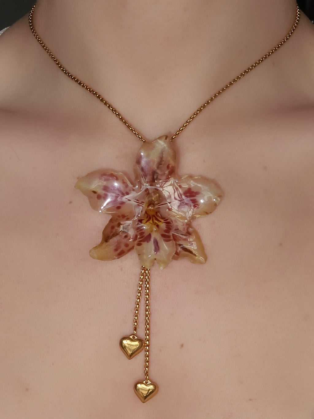 Pulling at My Heartstrings Orchid Necklace