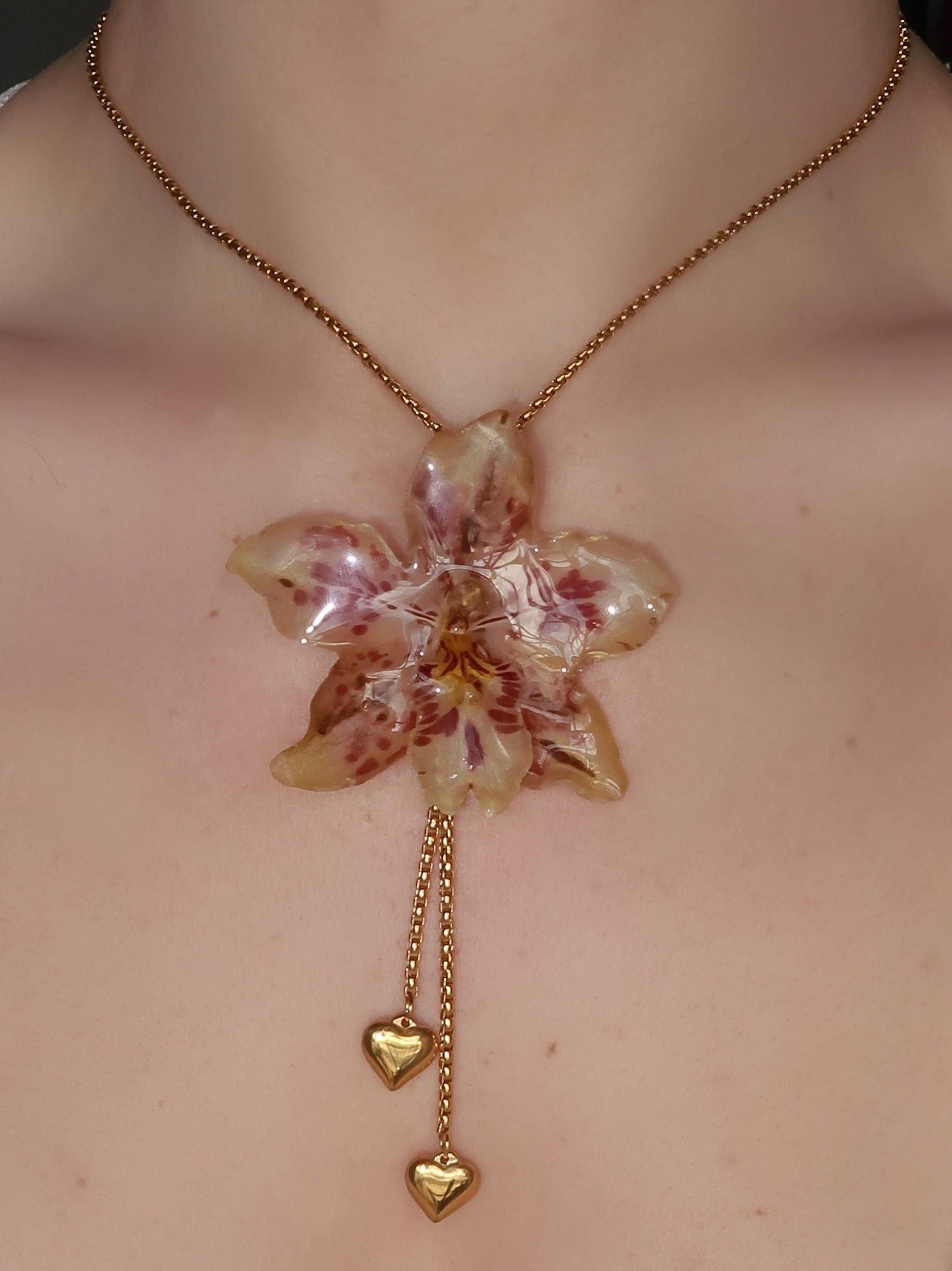 Pulling at My Heartstrings Orchid Necklace